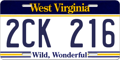 WV license plate 2CK216