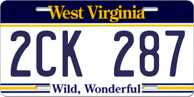 WV license plate 2CK287