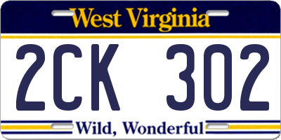 WV license plate 2CK302
