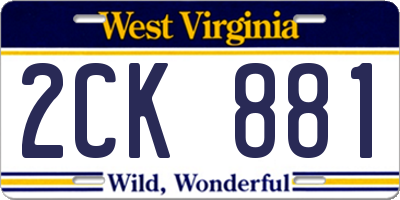 WV license plate 2CK881