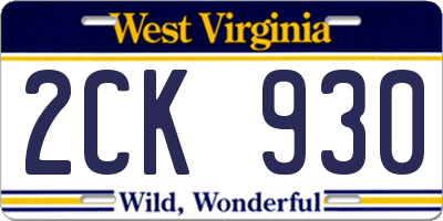 WV license plate 2CK930