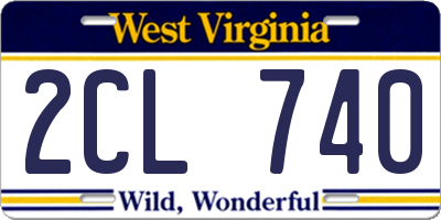 WV license plate 2CL740