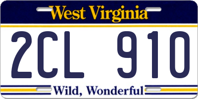 WV license plate 2CL910
