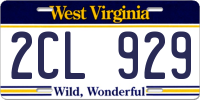 WV license plate 2CL929