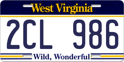 WV license plate 2CL986