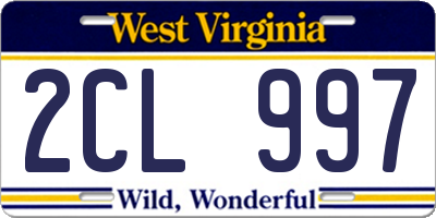 WV license plate 2CL997