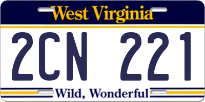 WV license plate 2CN221
