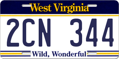 WV license plate 2CN344