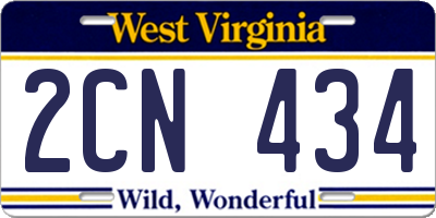 WV license plate 2CN434