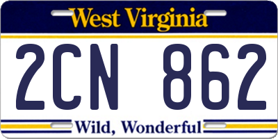 WV license plate 2CN862