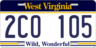 WV license plate 2CO105