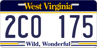 WV license plate 2CO175