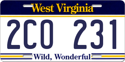 WV license plate 2CO231