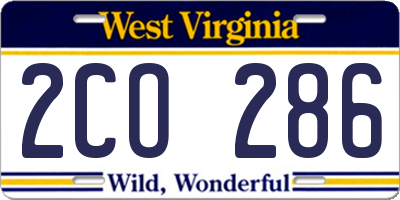 WV license plate 2CO286