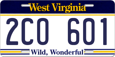 WV license plate 2CO601