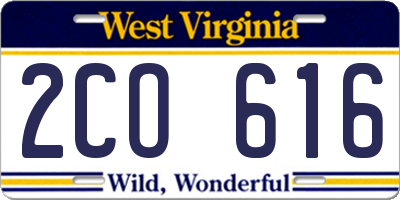 WV license plate 2CO616