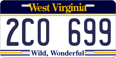 WV license plate 2CO699