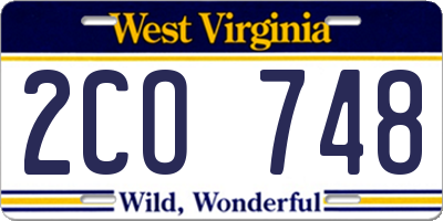 WV license plate 2CO748