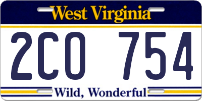 WV license plate 2CO754