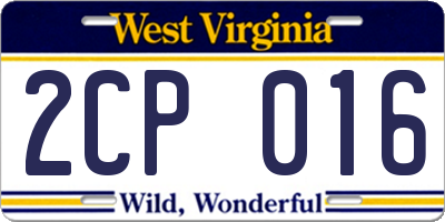WV license plate 2CP016