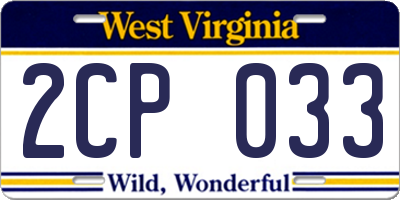 WV license plate 2CP033