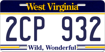 WV license plate 2CP932