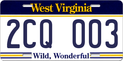 WV license plate 2CQ003
