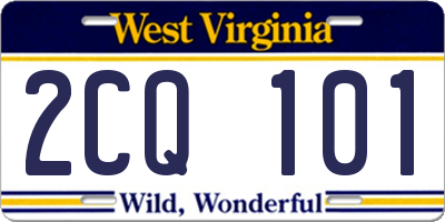 WV license plate 2CQ101