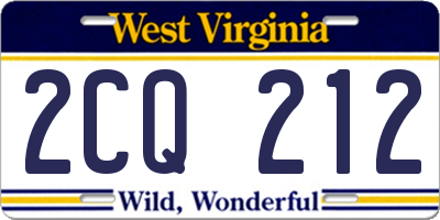WV license plate 2CQ212
