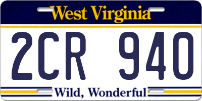 WV license plate 2CR940