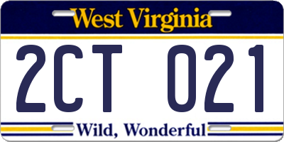 WV license plate 2CT021