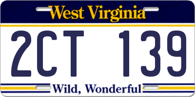WV license plate 2CT139