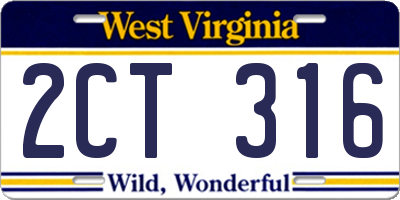 WV license plate 2CT316