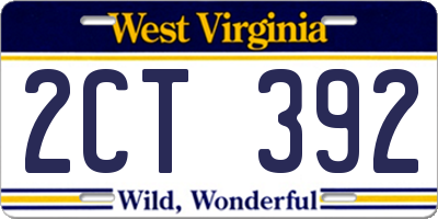 WV license plate 2CT392