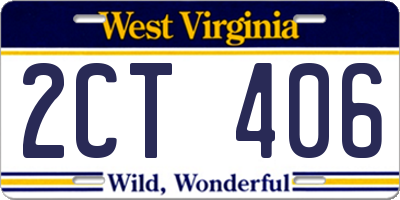 WV license plate 2CT406