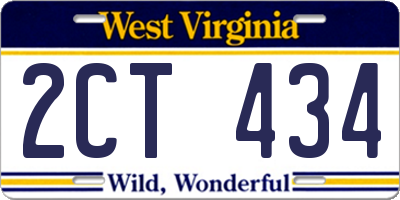 WV license plate 2CT434