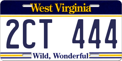 WV license plate 2CT444