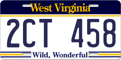 WV license plate 2CT458