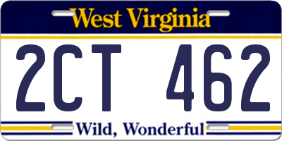 WV license plate 2CT462