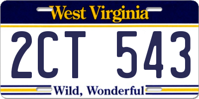 WV license plate 2CT543