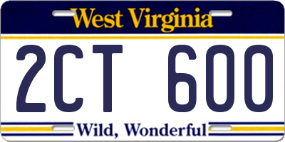 WV license plate 2CT600
