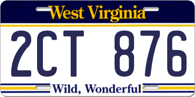 WV license plate 2CT876