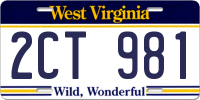 WV license plate 2CT981