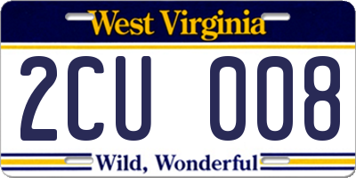 WV license plate 2CU008