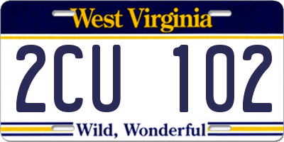 WV license plate 2CU102