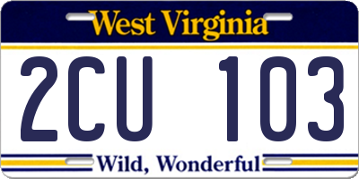 WV license plate 2CU103