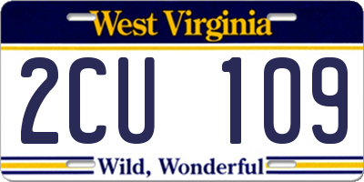 WV license plate 2CU109