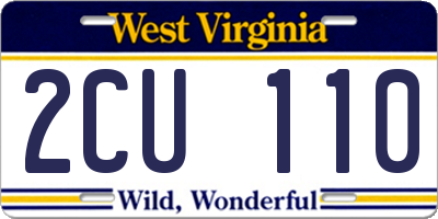 WV license plate 2CU110