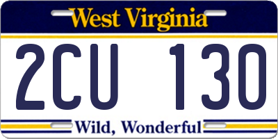 WV license plate 2CU130