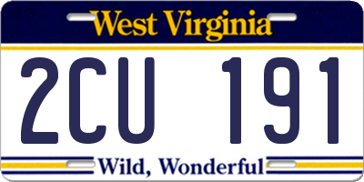 WV license plate 2CU191